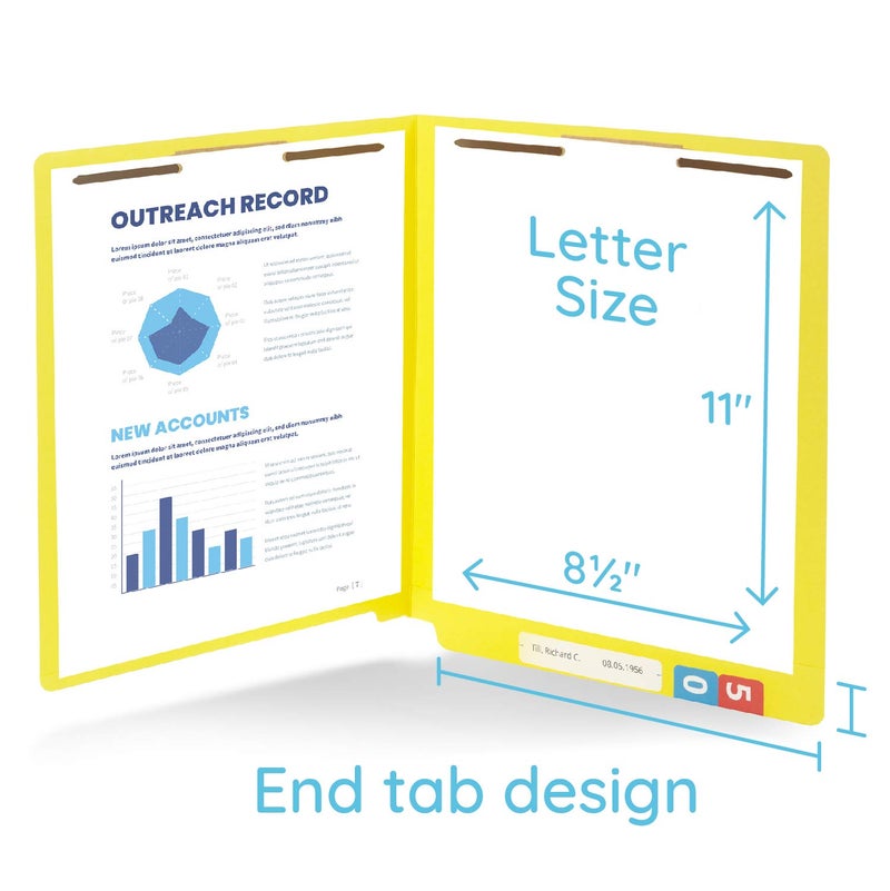 Blue Summit Supplies 50 Yellow End Tab Fastener File Folders - Reinforced Straight Cut Tab - Durable 2 Prongs Designed to Organize Standard Medical Files, Receipts, Office Reports, and More - Letter Size, Yellow, 50 Pack - Image 2